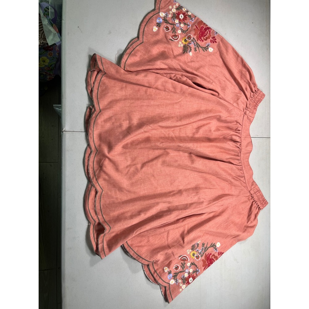 Umgee 2XL Embroidered Bell Sleeve Top Scalloped Hem Boho Floral Terracotta